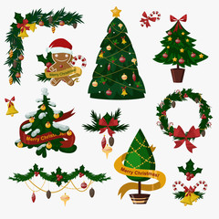 Christmas tree flat icons set