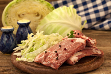 Homemade ribs with cabbage salad