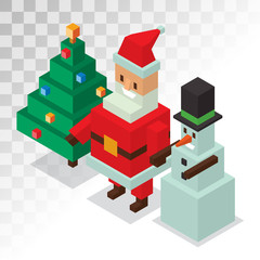 Obraz premium Santa Claus, snowman icons isometric 3d vector illustration