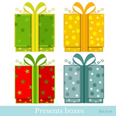 flat new year gift-box on white