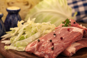 Ribs ready for cooking with cabbage
