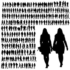people walking silhouette black vector