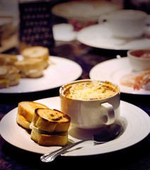 french onion soup with mini brie grilled cheese sandwhiches