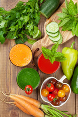 Fresh vegetable smoothie. Tomato, cucumber, carrot