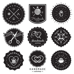 Handmade workshop logo vintage vector set. Hipster and retro style. Perfect for your business design.