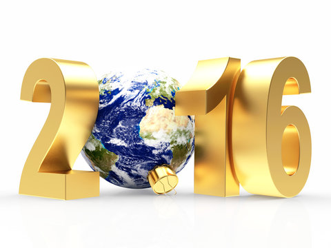 2016 New Year with Christmas ball in the form of the planet Earth furnished by NASA