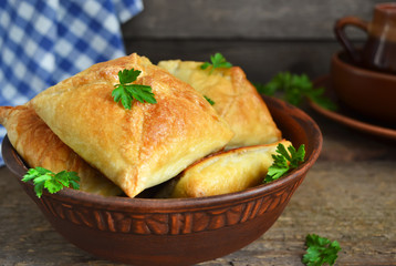 Puff with mushrooms and cheese 