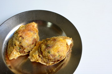 deep-fried crab meat and minced pork in crab shell