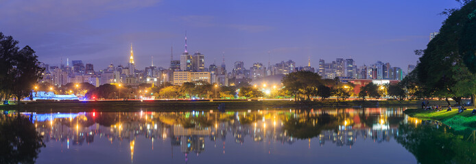Naklejka premium Sao Paulo skyline from Parque Ibirapuera park