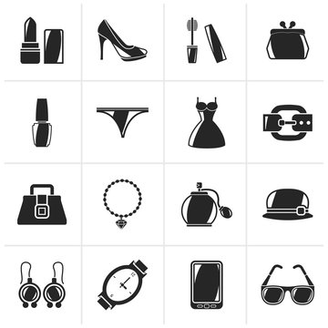 Black Female Fashion objects and accessories icons- vector icon set