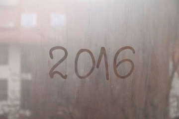 New Year 2016 written on the glass