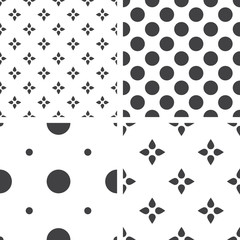 Set of monochrome geometric seamless universal patterns, tiling.