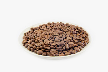 Cup full of coffee beans isolated