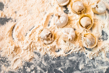 Pelmeni in cooking process