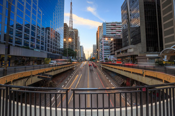 Fototapeta na wymiar Paulista Avenue at twilight in Sao Paulo