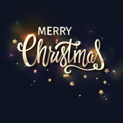 Fototapeta premium Merry Christmas card with lettering. Vector illustration.