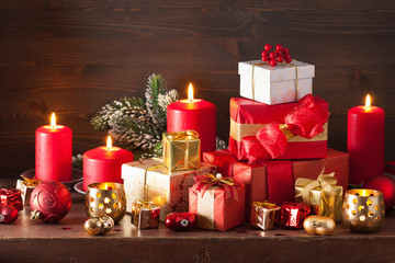 red and golden christmas gift boxes decoration candles
