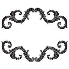 Vintage baroque frame scroll ornament engraving border floral retro pattern antique style acanthus foliage swirl decorative design element filigree calligraphy vector