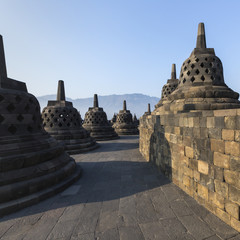 Borobudur temple complex on the island of Java in Indonesia in t