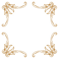 Premium Gold vintage baroque frame scroll ornament engraving border floral retro pattern antique style acanthus foliage swirl decorative design element filigree calligraphy