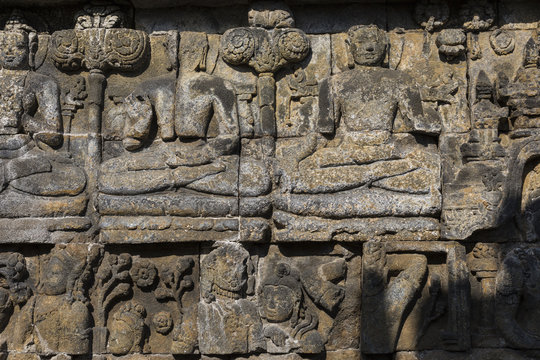 Detail from Borobudur temple at Central Java in Indonesia
