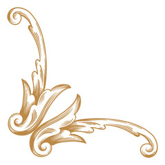 Premium Gold vintage baroque frame scroll ornament engraving border floral retro pattern antique style acanthus foliage swirl decorative design element filigree calligraphy © yanushkov