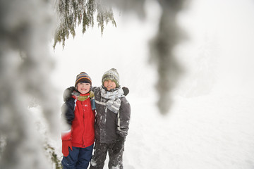 Fototapeta na wymiar Boys in the snow