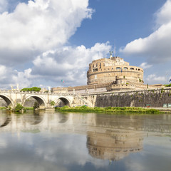 Castle Sant Angelo with reflection in the water in Rome