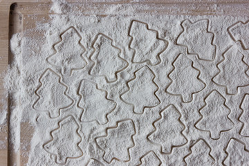 form for christmas cookies on flour