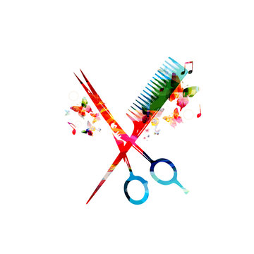 Colorful  comb and scissors design
