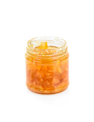 Orange homemade jam isolated on white background.