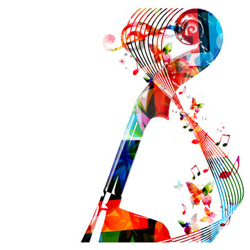 Colorful violoncello pegbox with butterflies