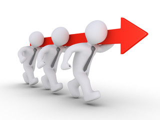 Businessmen are running holding arrow