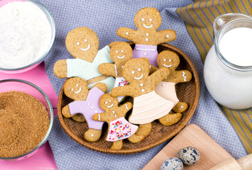 Kitchen utensils and ingredients for christmas homemade gingerbr