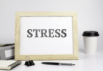 Office table with wooden frame, with inscripsion - stress