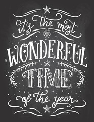 It's the most wonderful time of the year. Christmas and new year chalkboard printable - obrazy, fototapety, plakaty