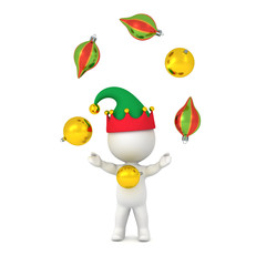 3D Character with Elf Hat Juggling Decorative Globes