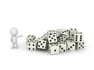 3D Character Showing Pile of Dice