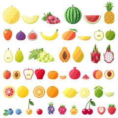 Big fruit vector set. Modern flat design. Isolated objects. Fruit icons.