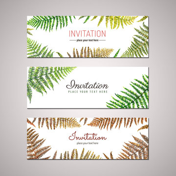 Fern invitation design vector set. Nature design. Template design.