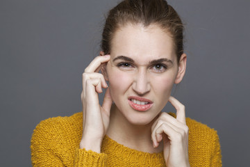 doubt and confusion concept - portrait of confused beautiful 20s girl expressing distrust and...