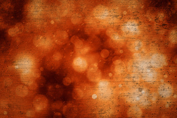 Grunge abstract bokeh orange red color greeting card copy space background. Beautiful orange red...