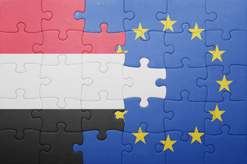 puzzle with the national flag of yemen and european union