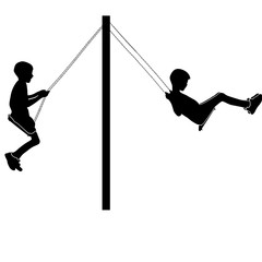 Boys swinging on a swing in the park silhouette vector illustration 