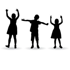 Children celebrate with open arms vector silhouette