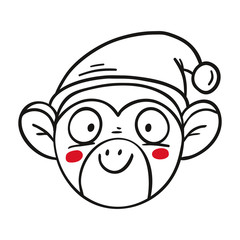 Vector monkey in Santa's hat, chinese new year 2016 outline symbol