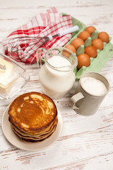 High pile of delicious pancakes