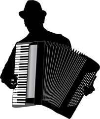Musician Accordion Man With Hat  Vector Silhouette Illustration