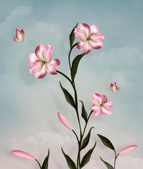 Obrazy na Szkle  Surrealistyczna lilia i motyle