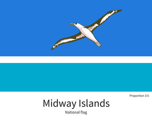 National flag of Midway Islands with correct proportions, element, colors